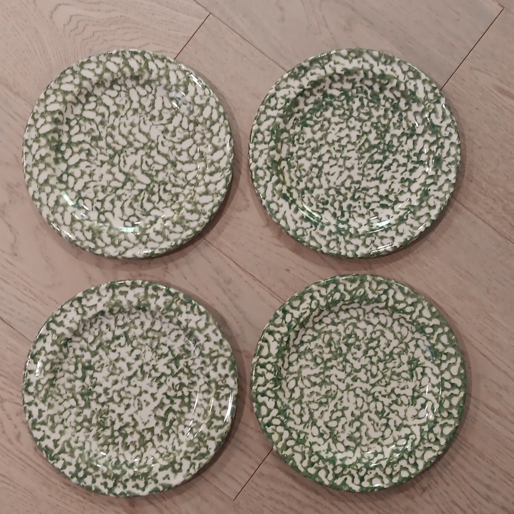 ROSEVILLE Pottery Green Spongeware Plates